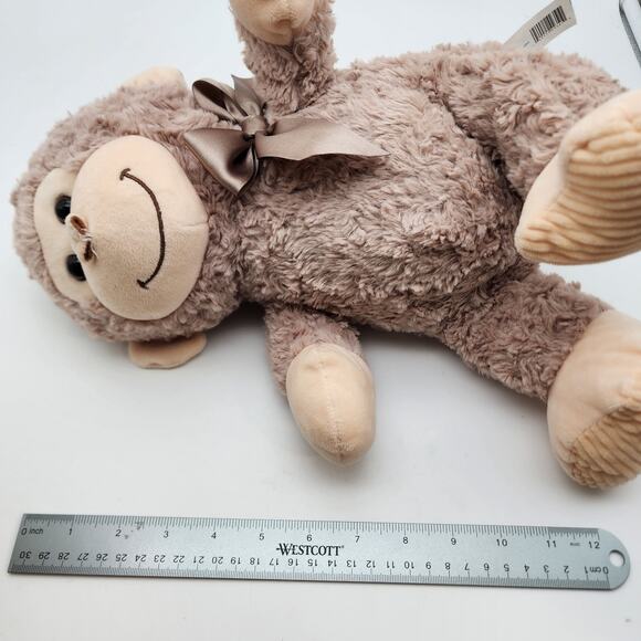 Walgreens Monkey Plush 12" Shaggy Beige Fur Corded Feet Satin Bow Stuffed Animal - Picture 9 of 9